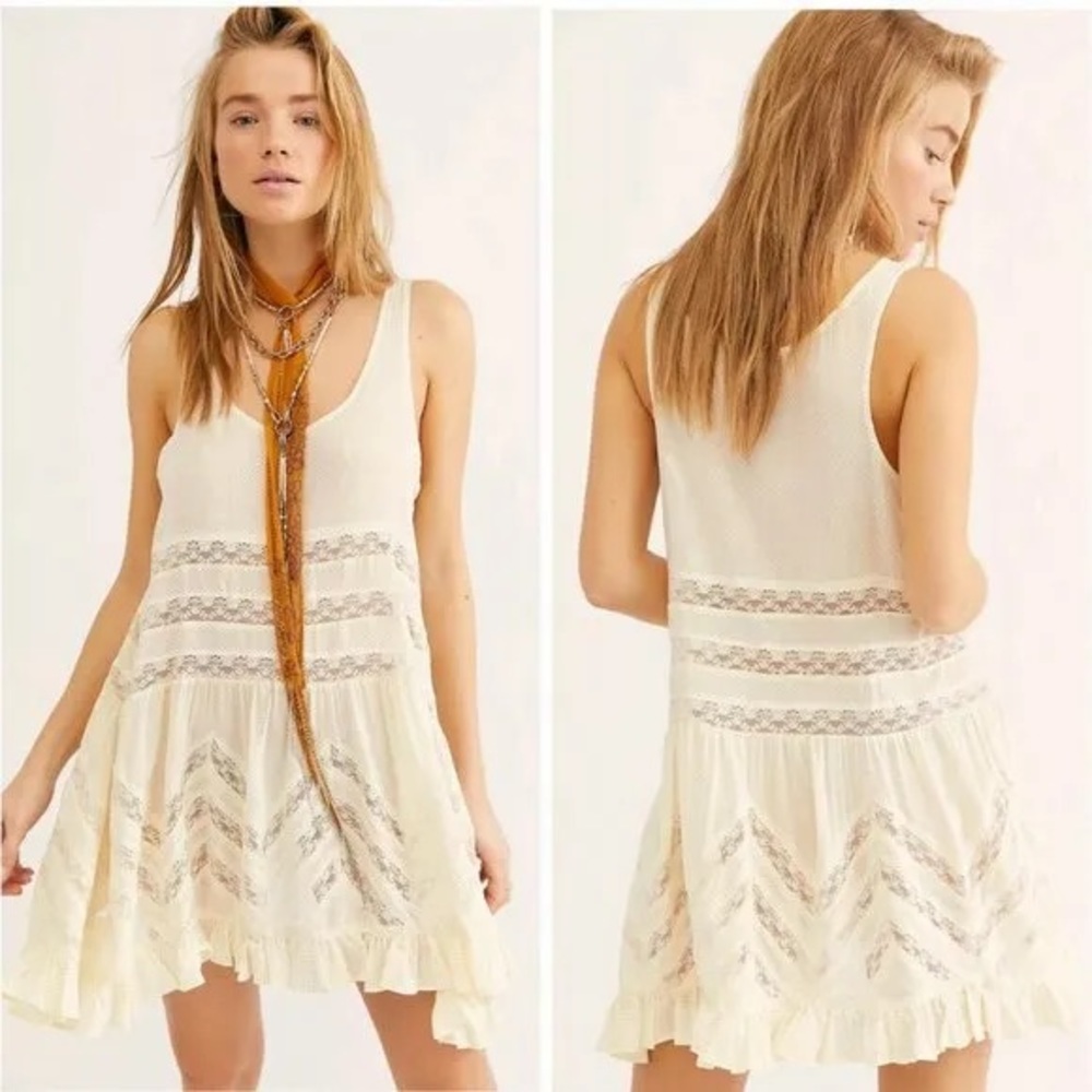 Free People Voile And Lace Trapeze Slip in Cream Size Small